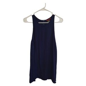 BKE Red Tank Top Womens XL Navy Blue Split Back Sleeveless High Neck Zipper